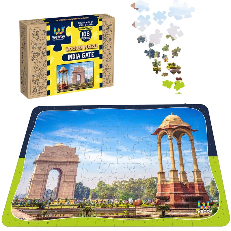 Wooden Puzzle for slithery shapes-India Gate Wooden Jigsaw Puzzle, 108 Pieces