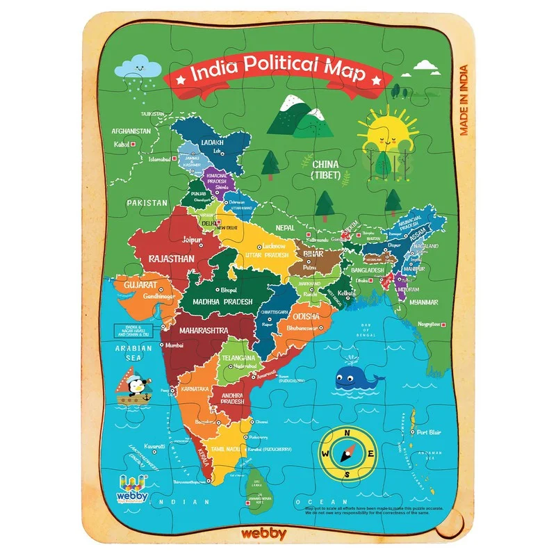 Wooden Puzzle for merry play-India Map Wooden Jigsaw Puzzle, 40pcs