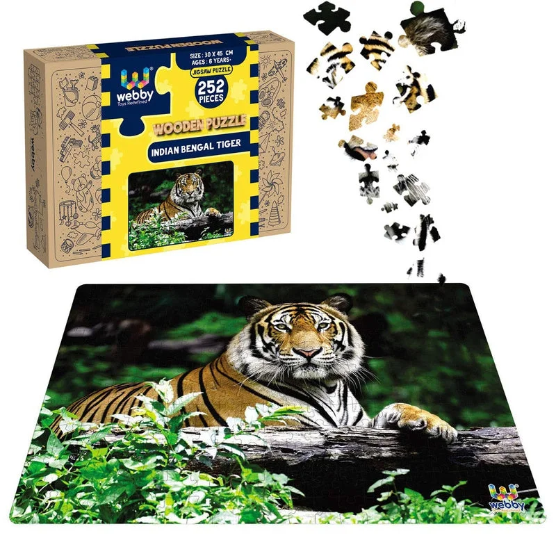 Wooden Puzzle for healing crafts-Indian Bengal Tiger Wooden Jigsaw Puzzle, 252 Pieces