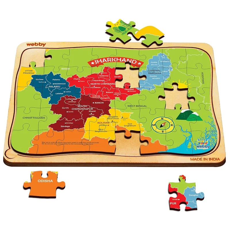 Wooden Puzzle for pupil fun-Jharkhand Map Wooden Jigsaw Puzzle, 40pcs