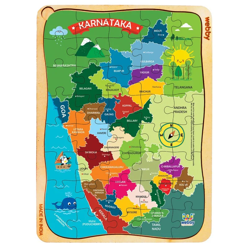 Wooden Puzzle for grade games-Karnataka Map Wooden Jigsaw Puzzle, 40pcs