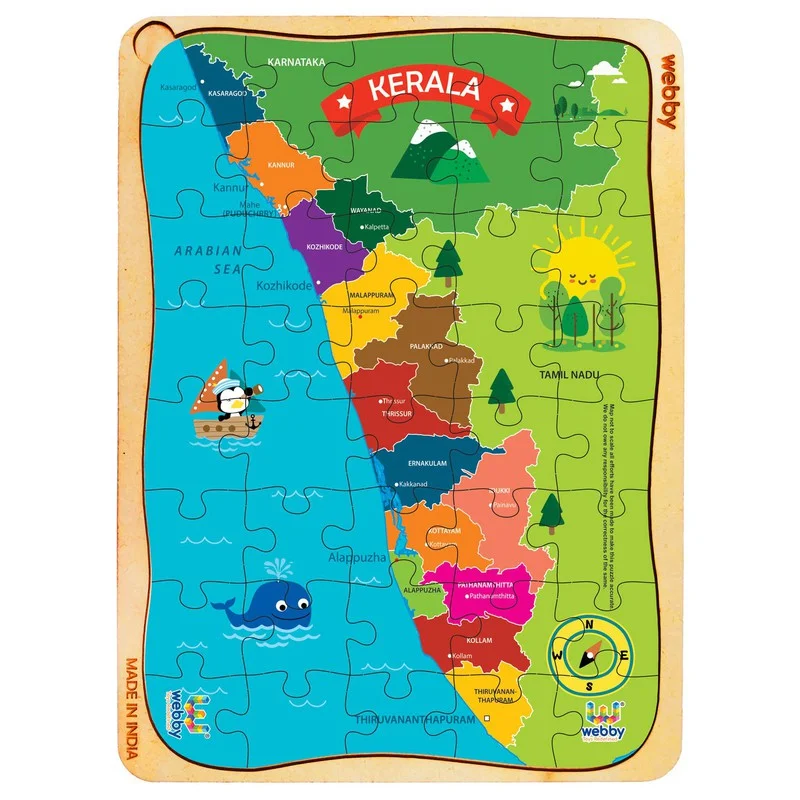 Wooden Puzzle for teen tasks-Kerala Map Wooden Jigsaw Puzzle, 40pcs