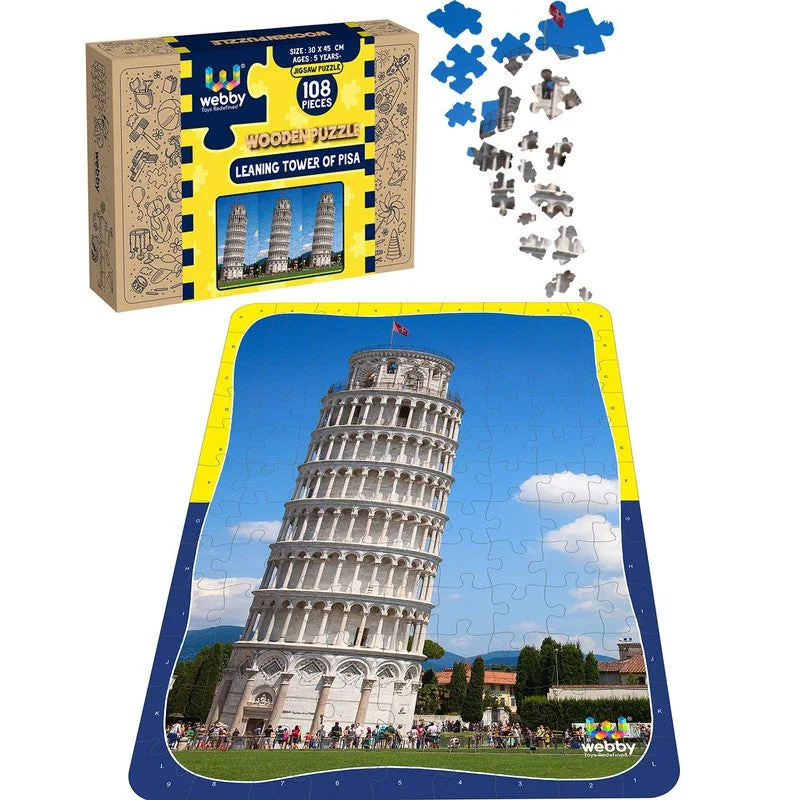 Wooden Puzzle for cuddly critters-Leaning Tower Of Pisa Wooden Jigsaw Puzzle, 108 Pieces