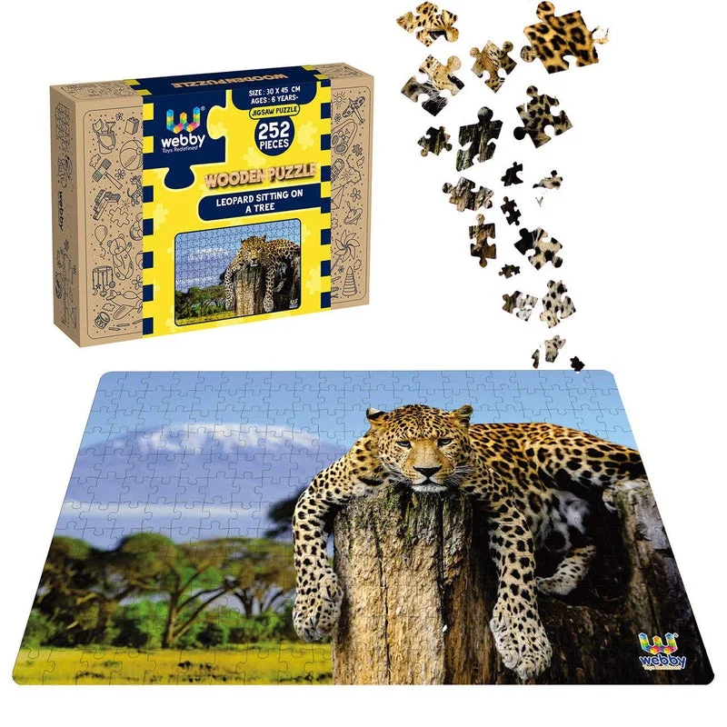 Wooden Puzzle for elder games-Leopard Sitting on a Tree Wooden Jigsaw Puzzle, 252 Pieces