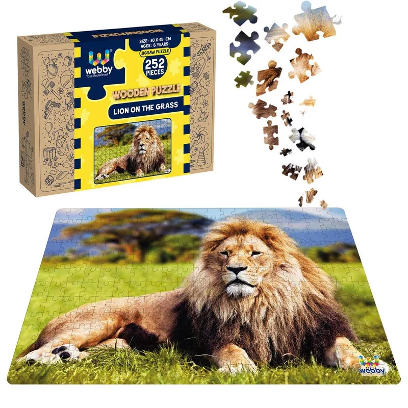 Wooden Puzzle for teen dens-Lion on the Grass Wooden Jigsaw Puzzle, 252 Pieces