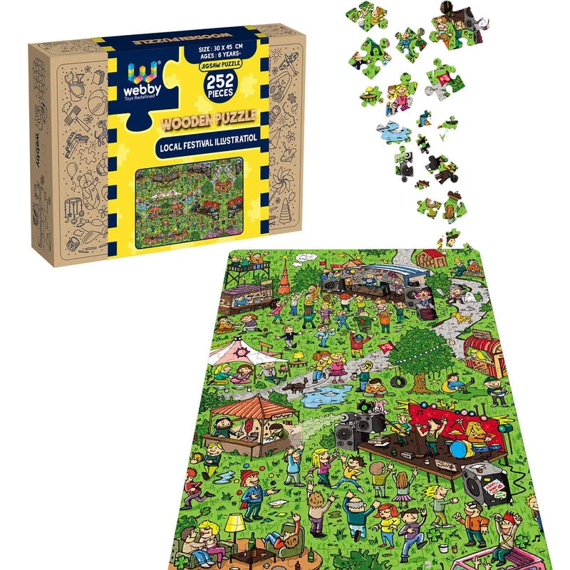 Wooden Puzzle for adult calm-Local Festival Illustration Wooden Jigsaw Puzzle, 252 Pieces