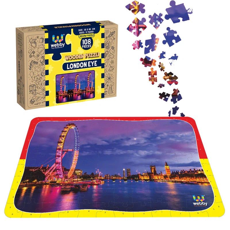 Wooden Puzzle for camp play-London Eye Wooden Jigsaw Puzzle, 108 pieces