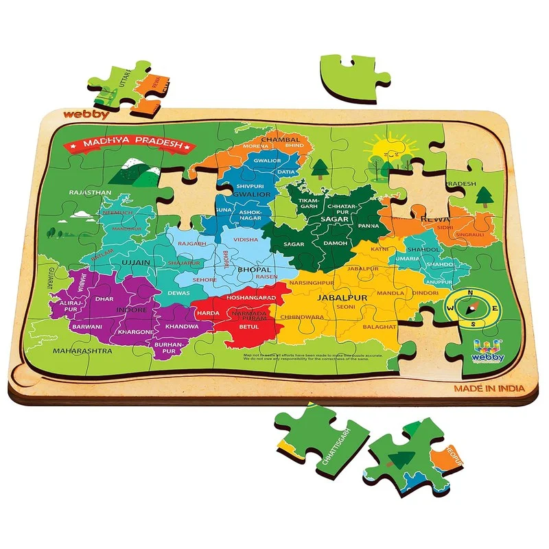 Wooden Puzzle for picnic joy-Madhya Pradesh Map Wooden Jigsaw Puzzle, 40pcs