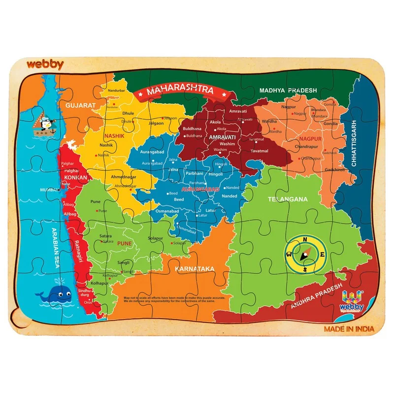 Wooden Puzzle for flight fun-Maharashtra Map Wooden Jigsaw Puzzle, 40pcs