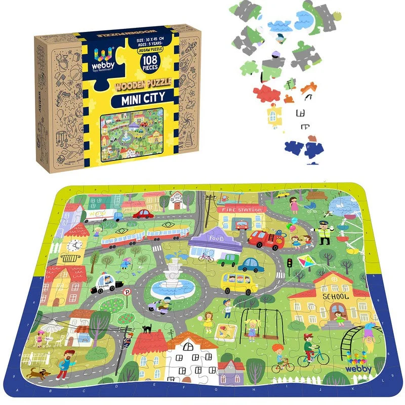 Wooden Puzzle for dorm games-Mini City Wooden Jigsaw Puzzle, 108 Pieces