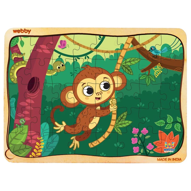 Wooden Puzzle for adult calm-Monkey in Jungle Wooden Jigsaw Puzzle, 40pcs