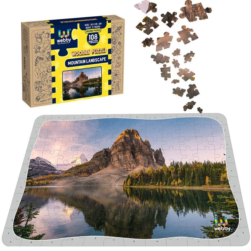 Wooden Puzzle for care games-Mountain Landscape Wooden Jigsaw Puzzle, 108 Pieces