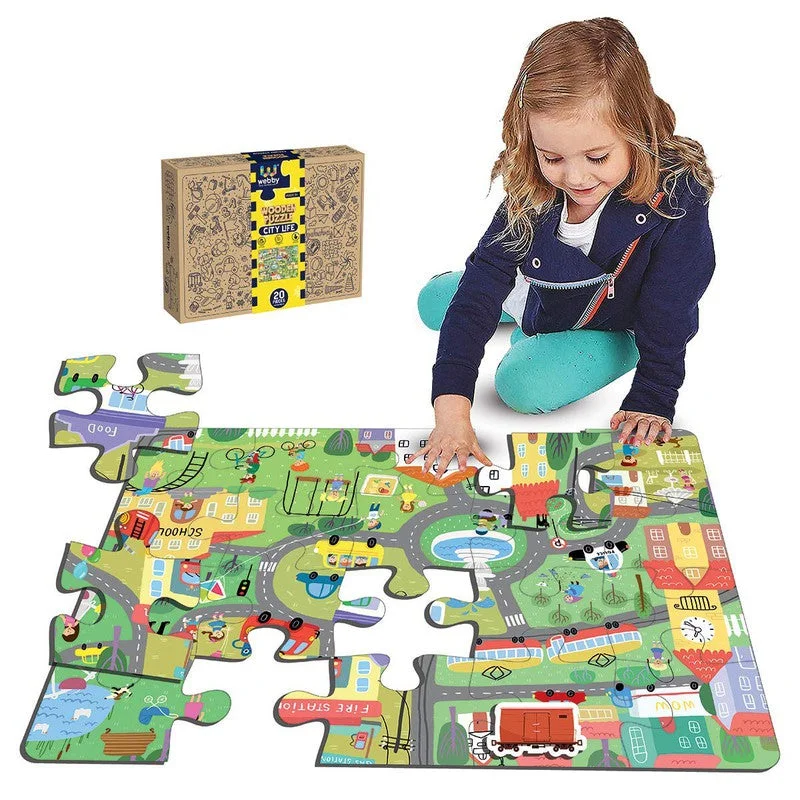 Wooden Puzzle for care play-My City Wooden Jigsaw Puzzle Toy, 20 Pcs