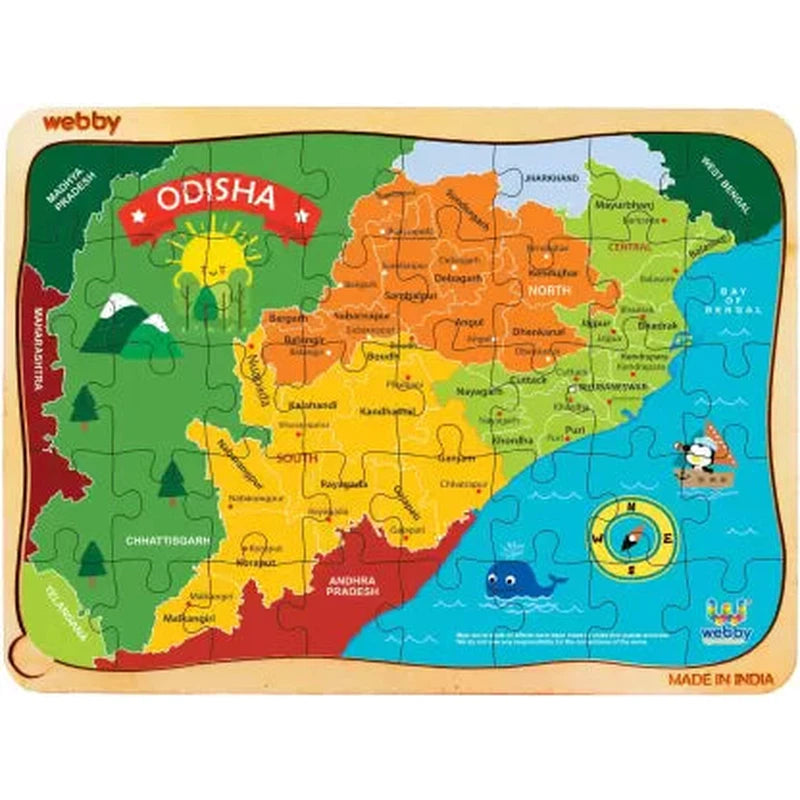 Wooden Puzzle for travel ease-Odisha Map Wooden Jigsaw Puzzle, 40pcs