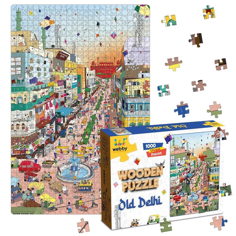 Wooden Puzzle for teen dens-Old Delhi Wooden Jigsaw Puzzle, 1000 Pieces