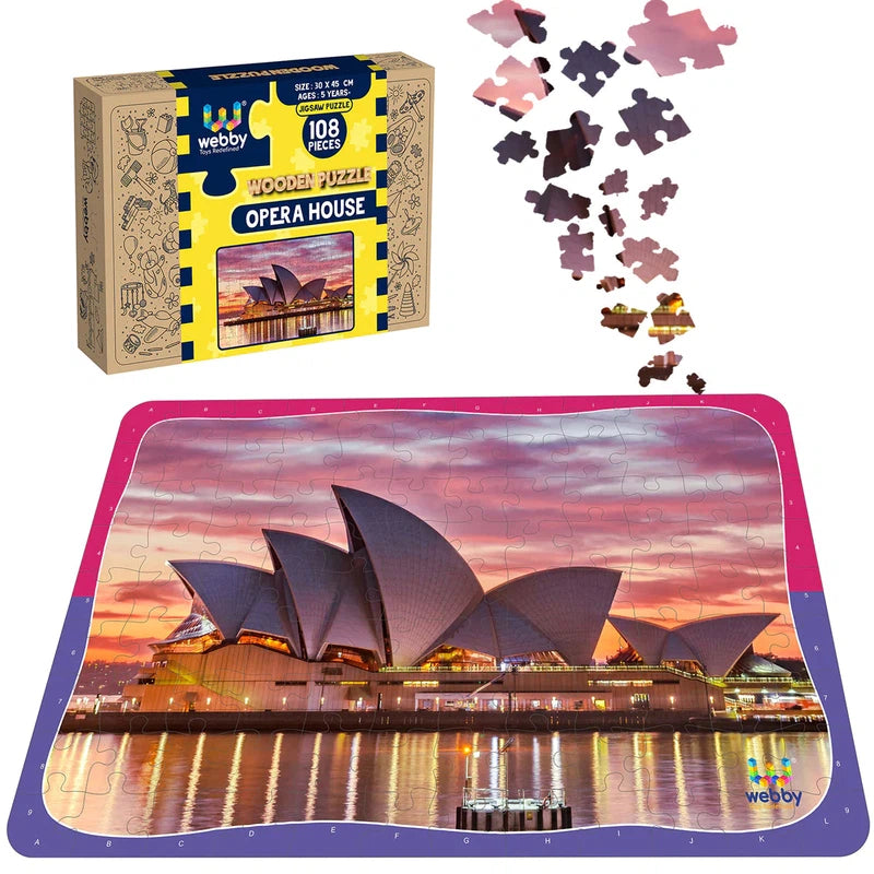 Wooden Puzzle for grade play-Opera House Wooden Jigsaw Puzzle, 108 Pieces