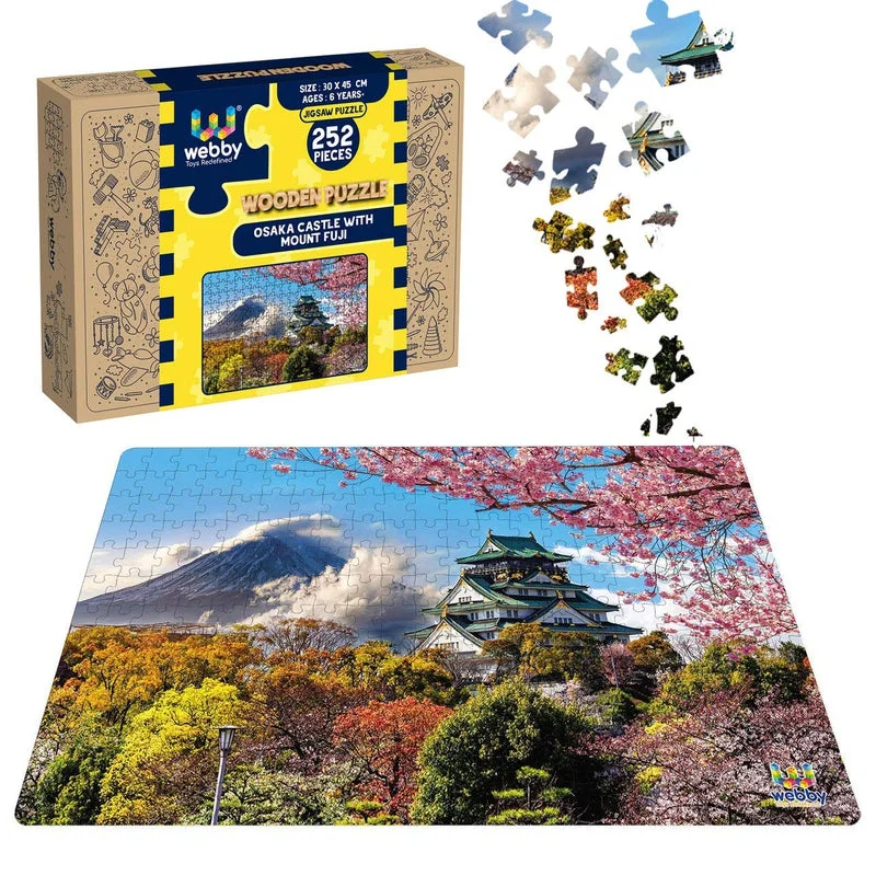 Wooden Puzzle for porch peace-Osaka Castle with Mount Fuji Wooden Jigsaw Puzzle, 252 Pieces