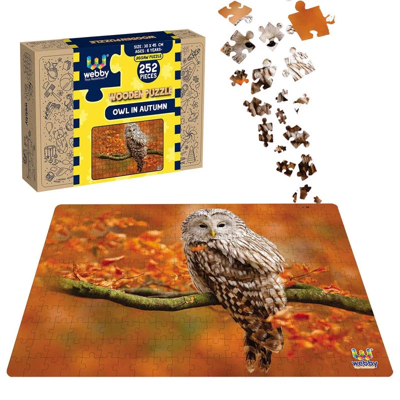 Wooden Puzzle for deck delights-Owl in Autumn Wooden Jigsaw Puzzle, 252 pieces