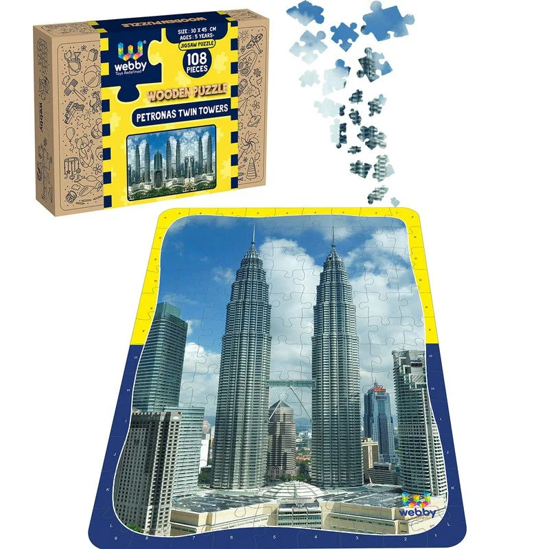 Wooden Puzzle for school joy-Petronas Twin Towers Wooden Jigsaw Puzzle, 108 Pieces