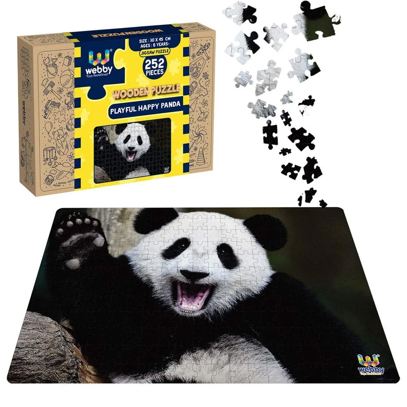 Wooden Puzzle for park puzzles-Playful Happy Panda Wooden Jigsaw Puzzle, 252 Pieces