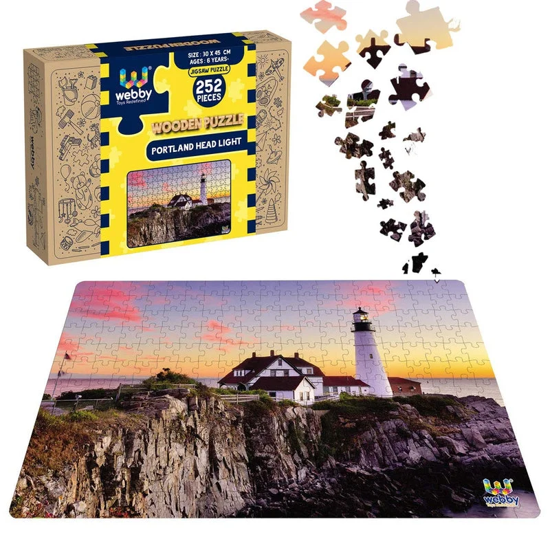 Wooden Puzzle for beach breaks-Portland Head Light Wooden Jigsaw Puzzle, 252 Pieces