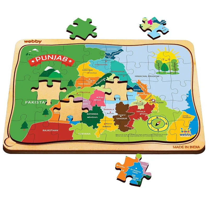 Wooden Puzzle for nature trails-Punjab Map Wooden Jigsaw Puzzle, 40pcs