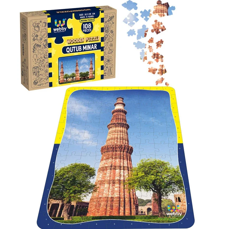 Wooden Puzzle for shore fun-Qutub Minar Wooden Jigsaw Puzzle, 108 Pieces