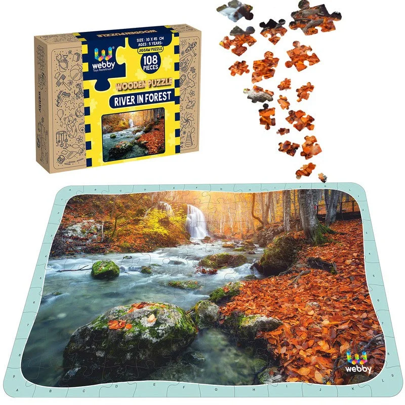 Wooden Puzzle for calm art-River In Forest Wooden Jigsaw Puzzle, 108 Pieces