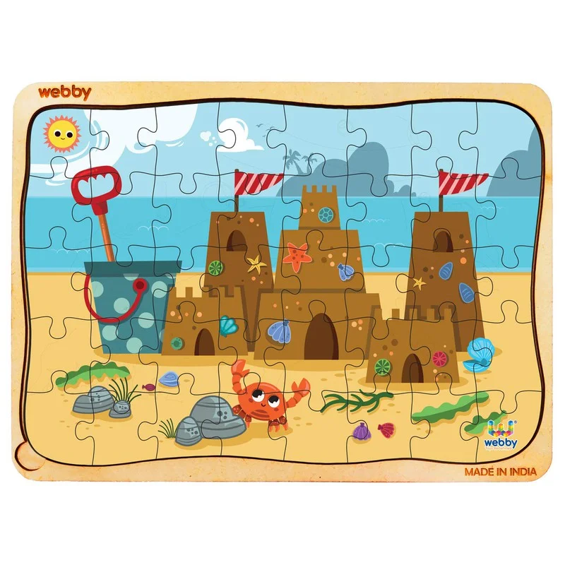 Wooden Puzzle for care play-Sand Castle Wooden Jigsaw Puzzle, 40pcs