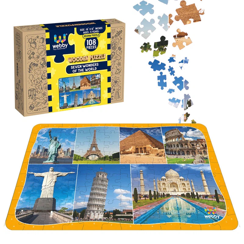 Wooden Puzzle for teen art-Seven Wonders of the World Wooden Jigsaw Puzzle, 108 pieces