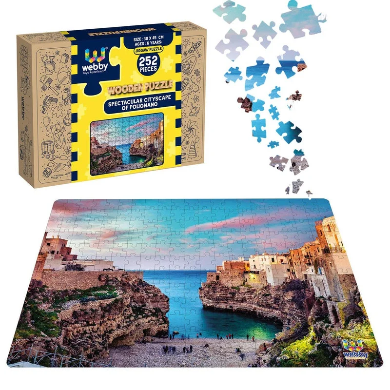 Wooden Puzzle for home play-Spectacular Cityscape of Polignano Wooden Jigsaw Puzzle, 252 Pieces