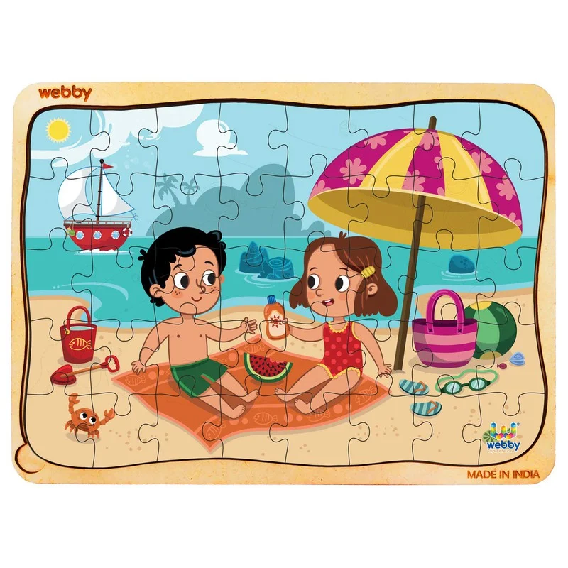 Wooden Puzzle for health gifts-Summer Beach Wooden Jigsaw Puzzle, 40pcs