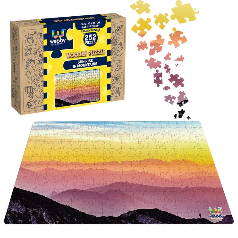 Wooden Puzzle for nature trails-Sun Rise In Mountains Wooden Jigsaw Puzzle, 252 Pieces