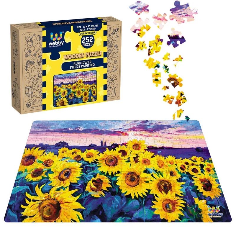 Wooden Puzzle for tree whims-Sunflower Fields Painting Wooden Jigsaw Puzzle, 252 Pieces