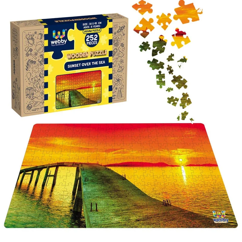 Wooden Puzzle for petal art-Sunset Over the Sea Wooden Jigsaw Puzzle, 252 Pieces