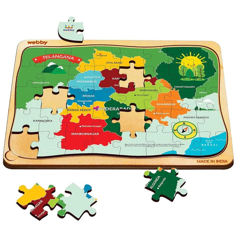 Wooden Puzzle for dorm play-Telangana Map Wooden Jigsaw Puzzle, 40pcs