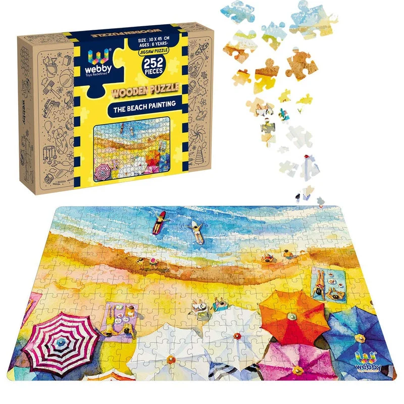 Wooden Puzzle for cozy calm-The Beach Painting Wooden Jigsaw Puzzle, 252 pieces