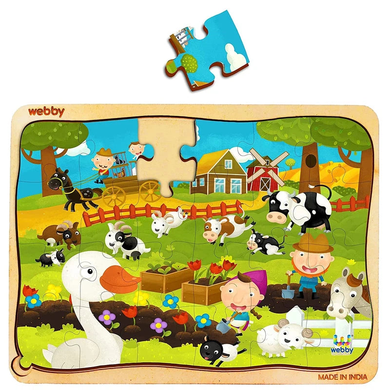 Wooden Puzzle for shore fun-The Cartoon Farm Landscape Wooden Jigsaw Puzzle, 24pcs