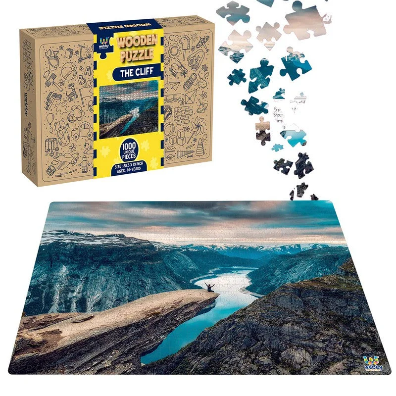 Wooden Puzzle for deck delights-The Cliff Wooden Jigsaw Puzzle, 1000 Pieces, Multicolor