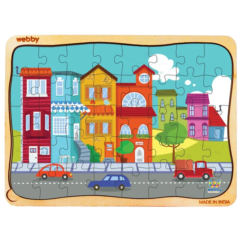 Wooden Puzzle for school fun-The Colourful City Wooden Jigsaw Puzzle, 40pcs