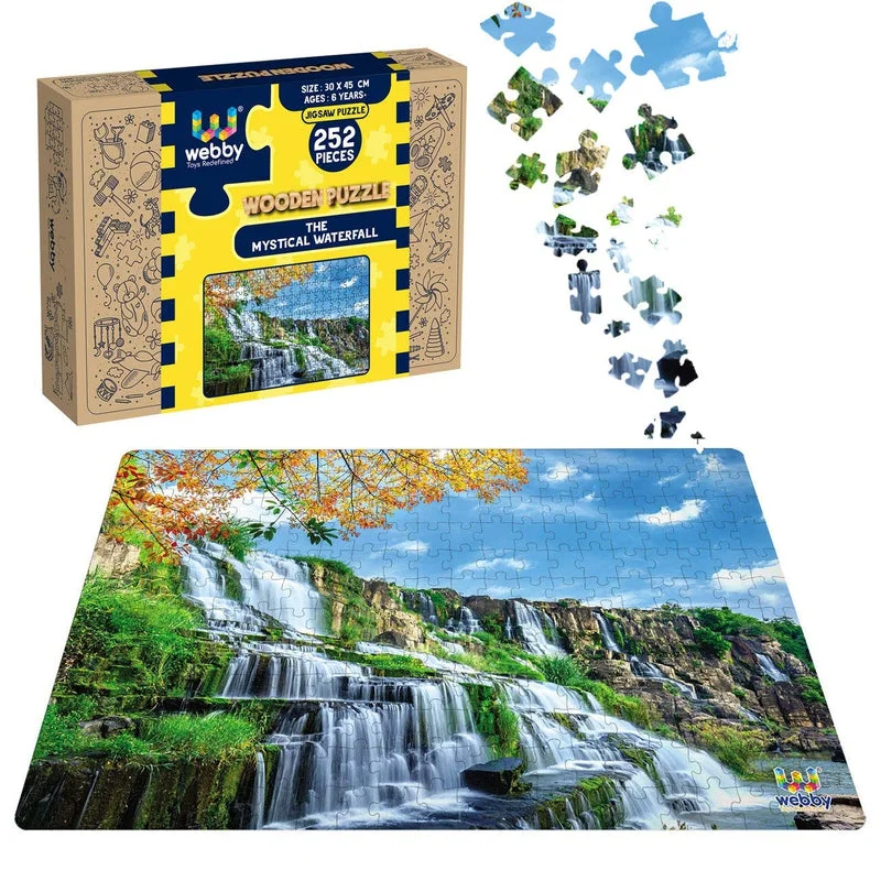 Wooden Puzzle for book nooks-The Mystical Waterfall Wooden Jigsaw Puzzle, 252 Pieces