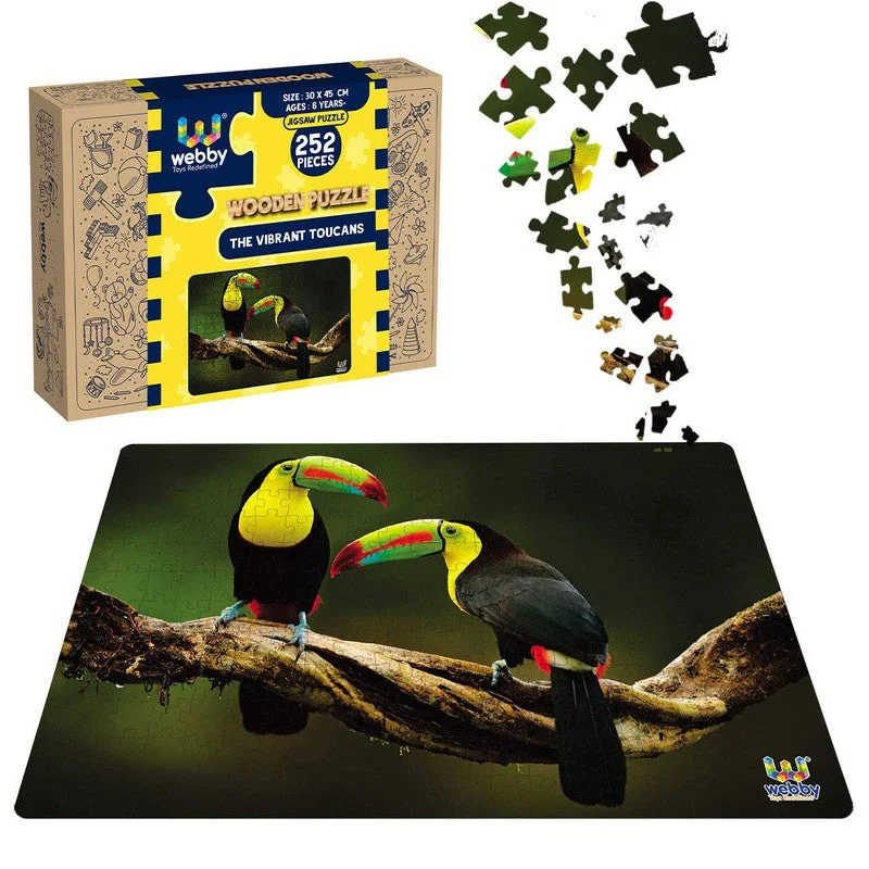 Wooden Puzzle for floral fun-The Vibrant Toucans Wooden Jigsaw Puzzle, 252 Pieces