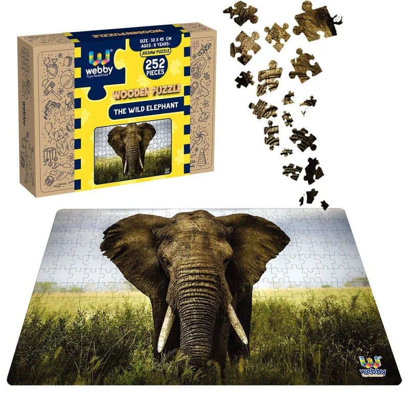 Wooden Puzzle for ride breaks-The Wild Elephant Wooden Jigsaw Puzzle, 252 Pieces