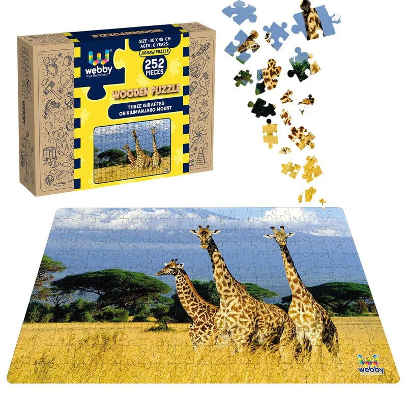 Wooden Puzzle for park puzzles-Three Giraffes On Kilimanjaro Mount Wooden Jigsaw Puzzle, 252 Pieces