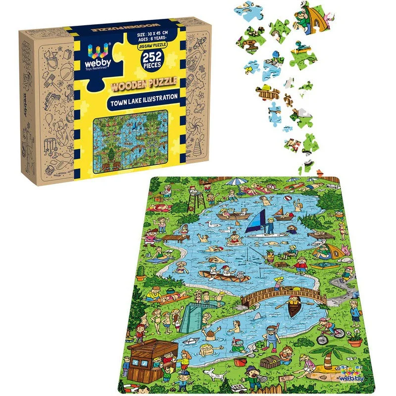 Wooden Puzzle for bloom play-Town Lake Illustration Wooden Jigsaw Puzzle, 252 Pieces