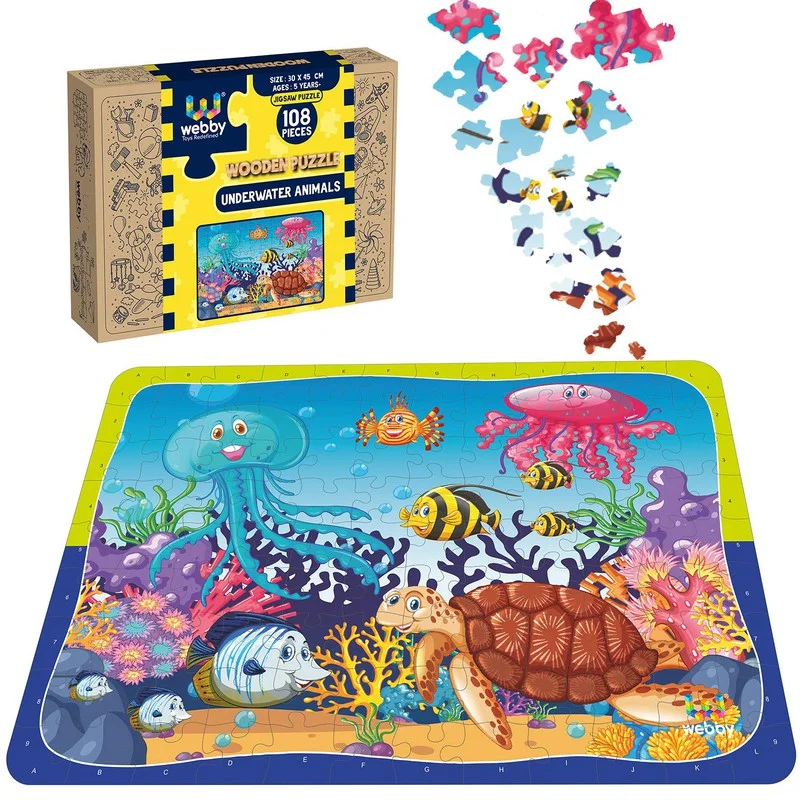 Wooden Puzzle for furry fun-Underwater Animals Wooden Jigsaw Puzzle, 108 Pieces