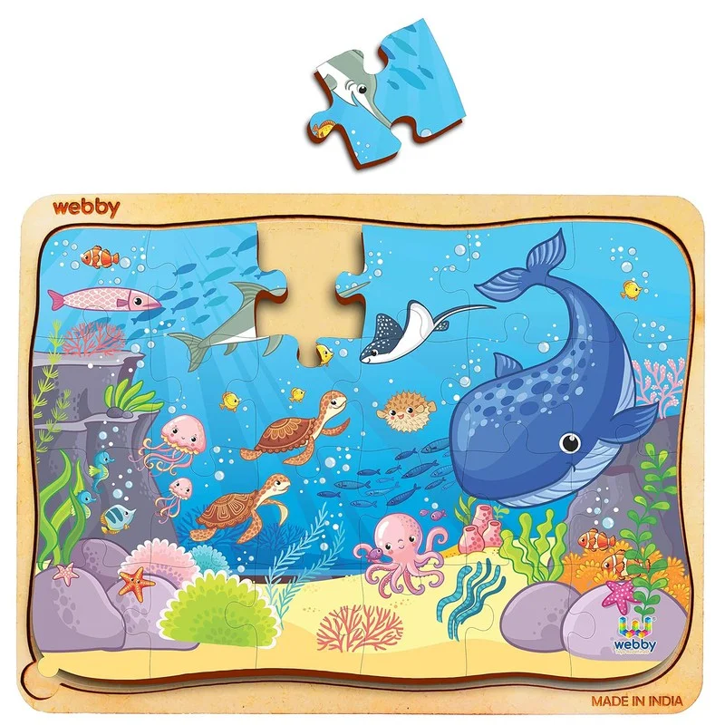 Wooden Puzzle for fish tales-Underwater Animals Wooden Jigsaw Puzzle, 24pcs