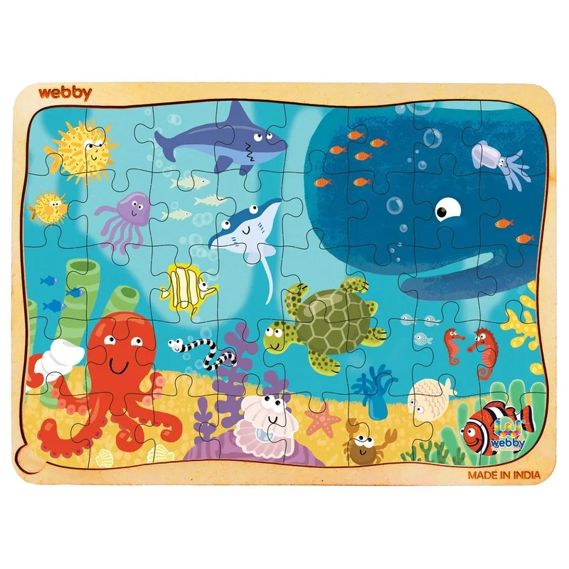 Wooden Puzzle for home lessons-Underwater Animals Wooden Jigsaw Puzzle, 40pcs