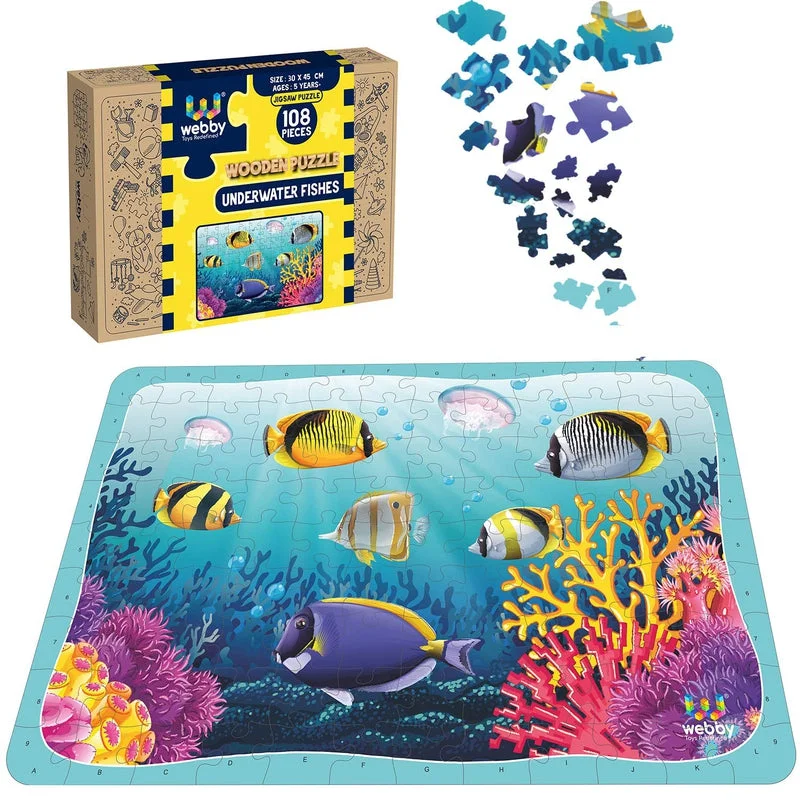 Wooden Puzzle for bug games-Underwater Fishes Wooden Jigsaw Puzzle, 108 Pieces