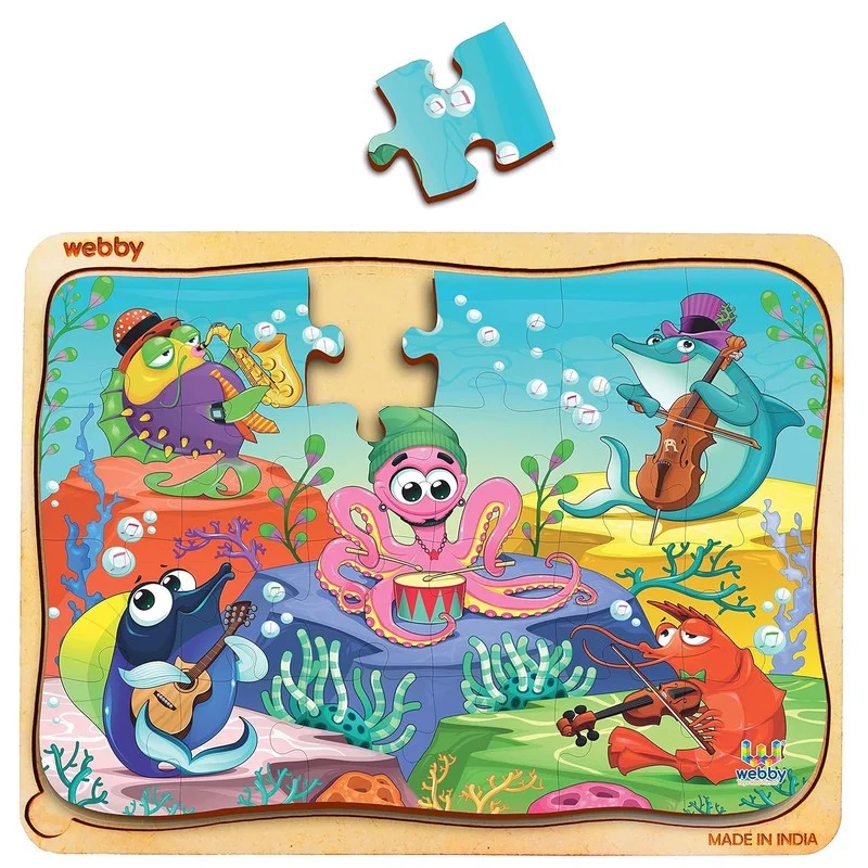 Wooden Puzzle for dino dreams-Underwater Orchestra Wooden Jigsaw Puzzle, 24pcs